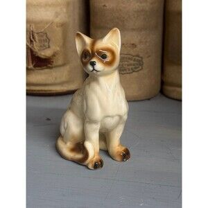 Vintage Siamese Cat Figurine Ceramic Porcelain Kitty Kitten Japan Mid Century De